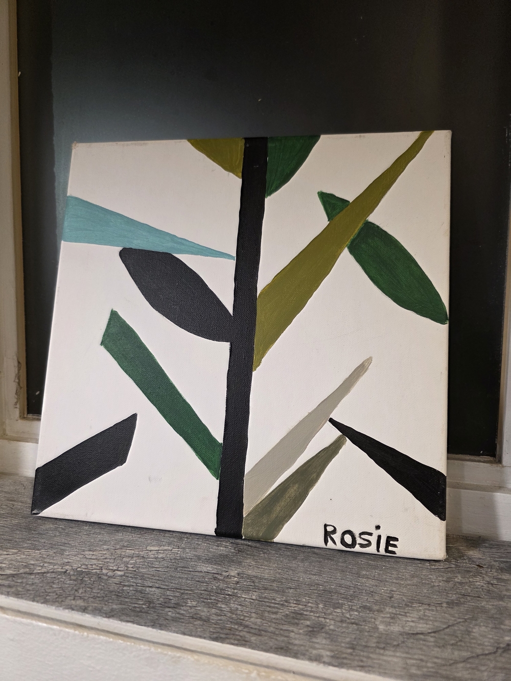 Rosie Abstract Leaf Canvas Wall Art - Green and Black
